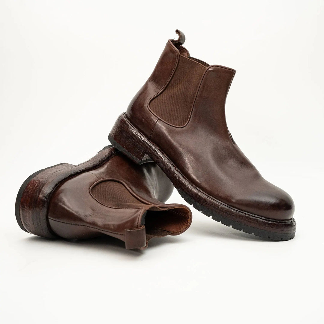 Brown Plain-Toe Cow Leather Chelsea Boots