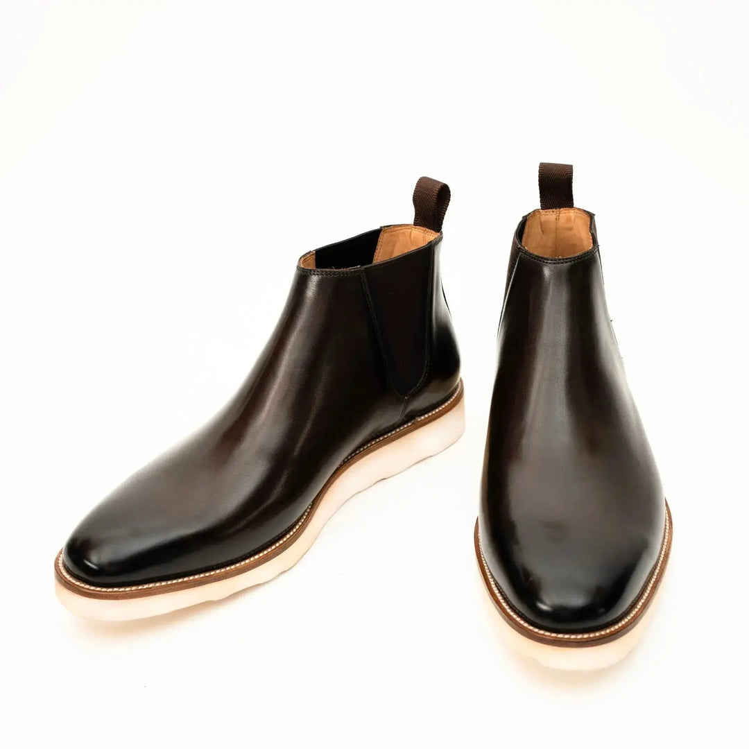 Dark Brown Plain-Toe Cow Leather Chelsea Boots
