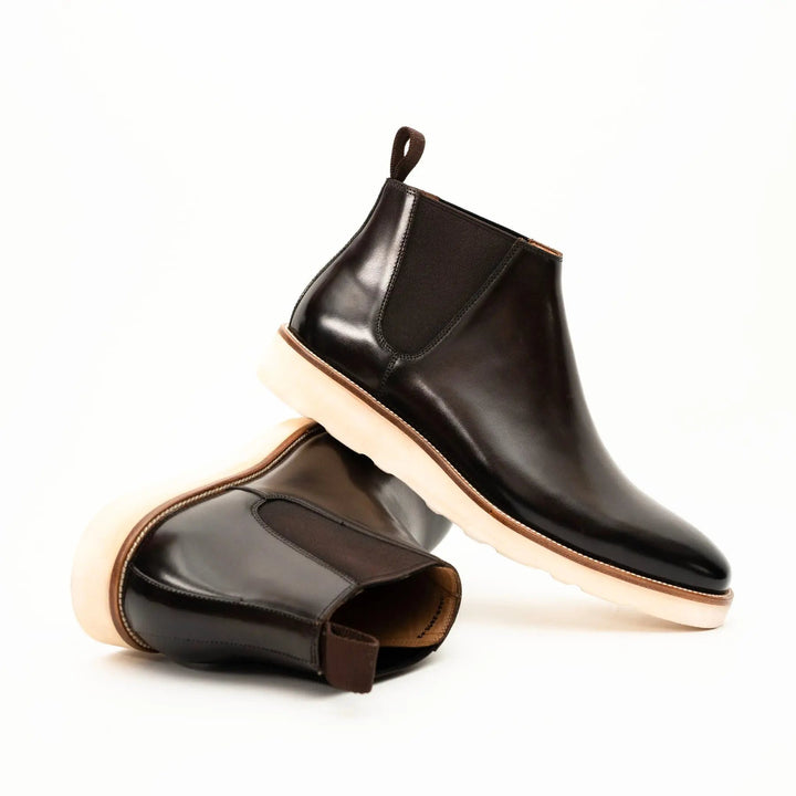 Dark Brown Plain-Toe Cow Leather Chelsea Boots