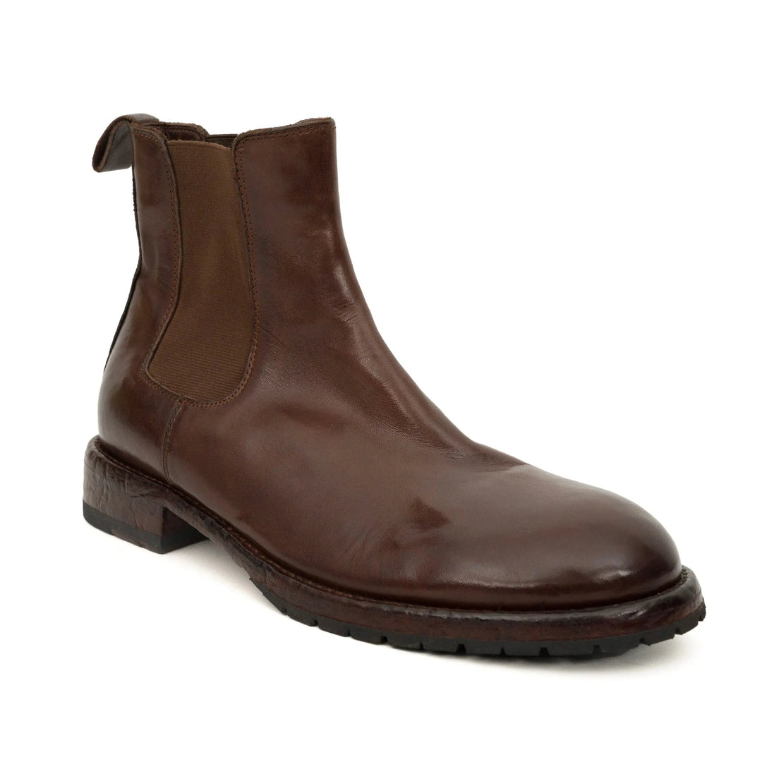 Brown Plain-Toe Cow Leather Chelsea Boots