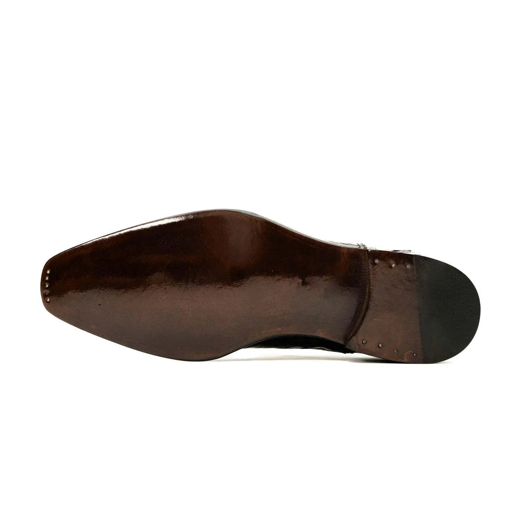 Dark Brown Textured Cap-Toe Oxford Shoe with Block Heel