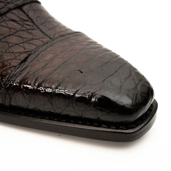 Dark Brown Cap-Toe Crocodile Leather Oxford Shoes