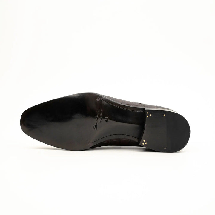 Dark Brown Plain-Toe Crocodile Leather Derby Shoes