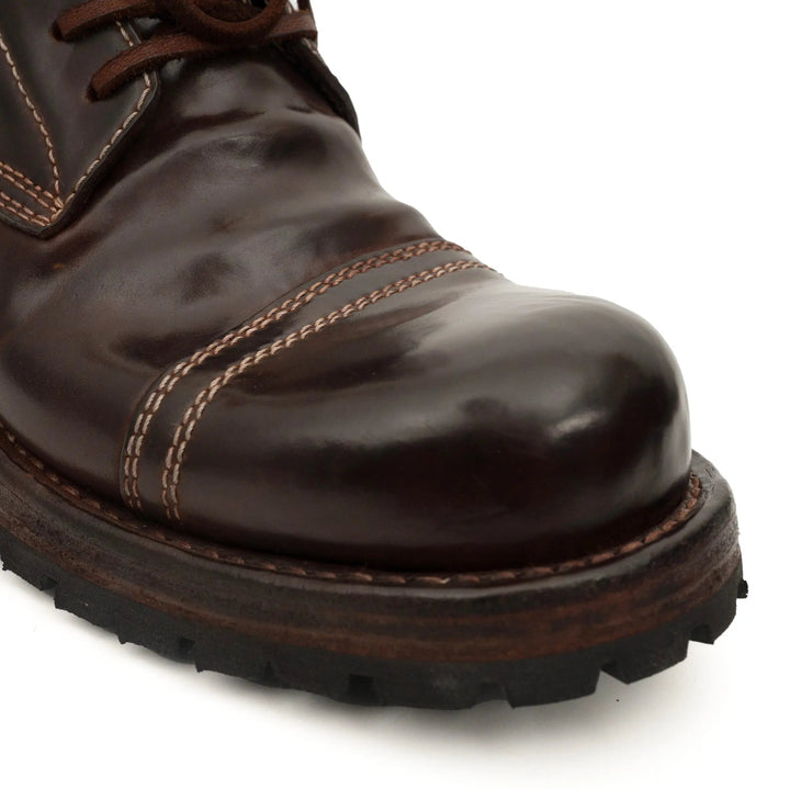 Dark Brown Cap-Toe Horse Butt Leather Ankle Boots
