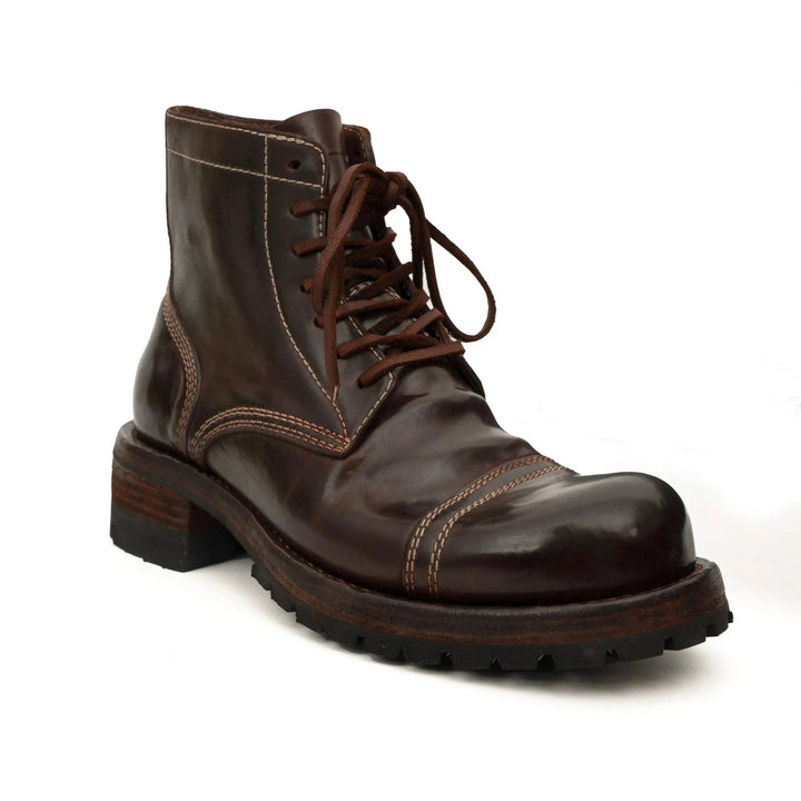 Dark Brown Cap-Toe Horse Butt Leather Ankle Boots