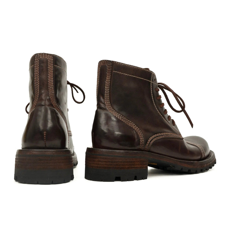 Dark Brown Cap-Toe Horse Butt Leather Ankle Boots