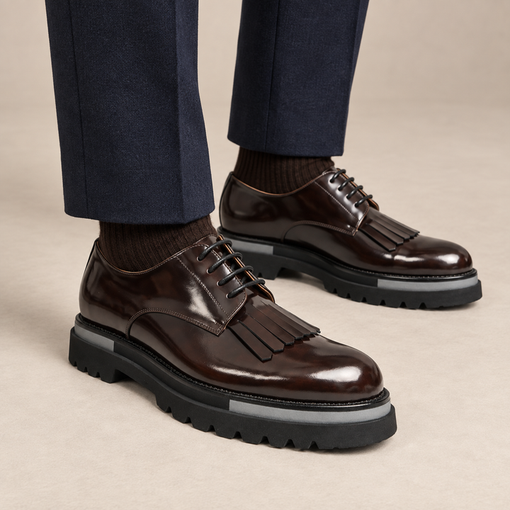 Dark Brown Kiltie Calf Leather Derby Shoes