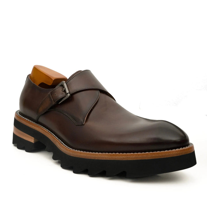 Dark Brown Plain-Toe Cow Leather Monk Shoes