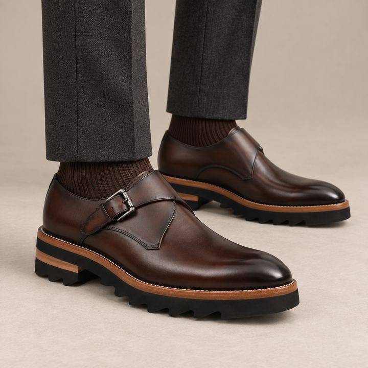 Dark Brown Plain-Toe Cow Leather Monk Shoes