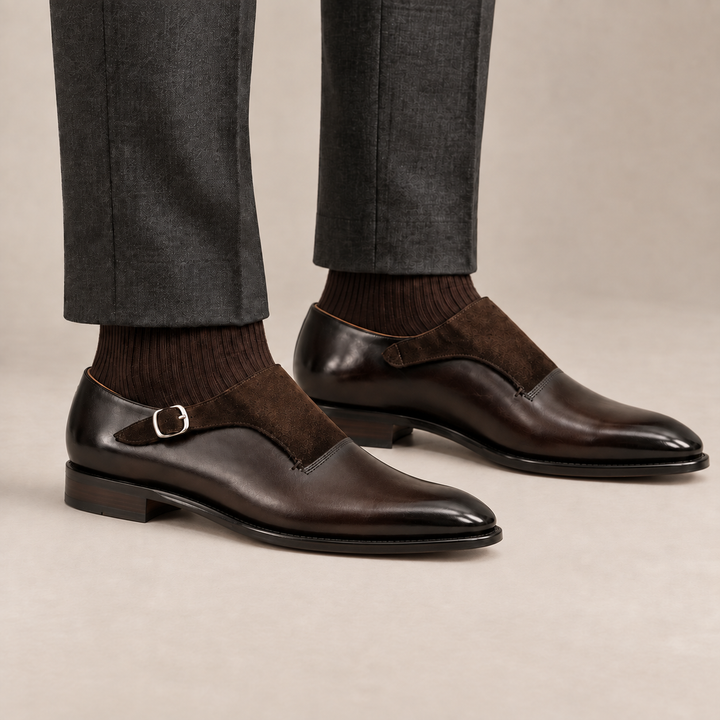 Dark Brown Plain-Toe Cow Leather Monk Shoes
