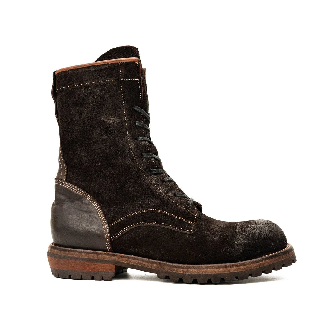 Dark Brown Plain-Toe Suede Leather Ankle Boots