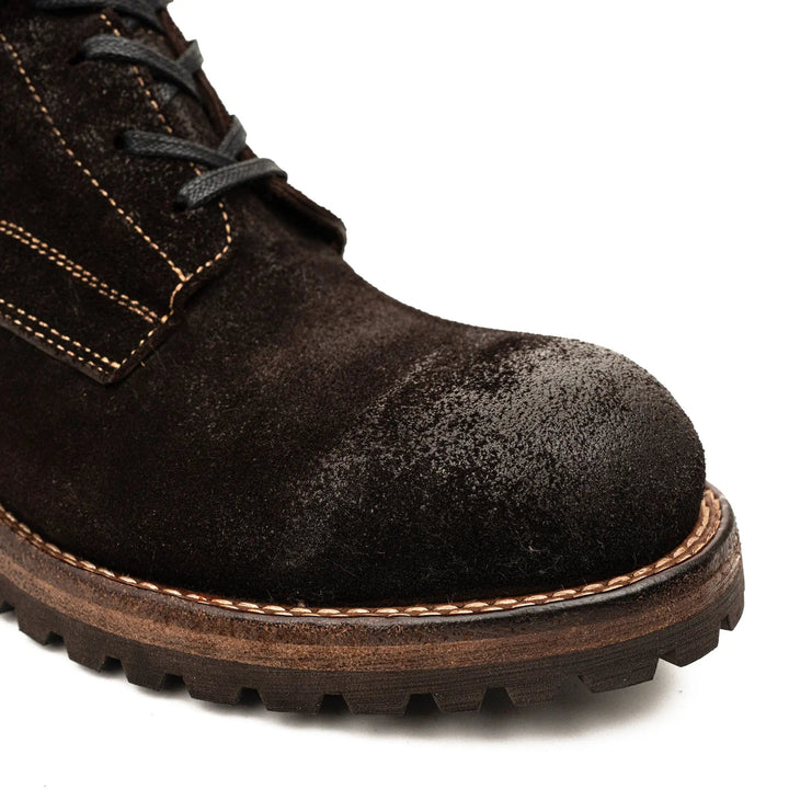 Dark Brown Plain-Toe Suede Leather Ankle Boots