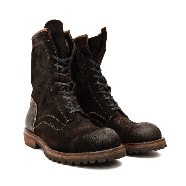 Dark Brown Plain-Toe Suede Leather Ankle Boots