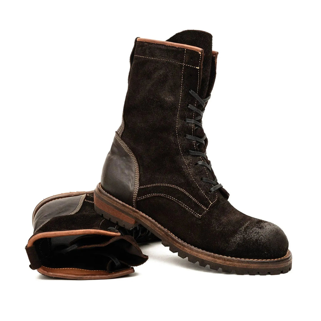 Dark Brown Plain-Toe Suede Leather Ankle Boots