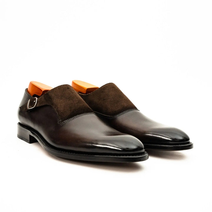 Dark Brown Plain-Toe Cow Leather Monk Shoes