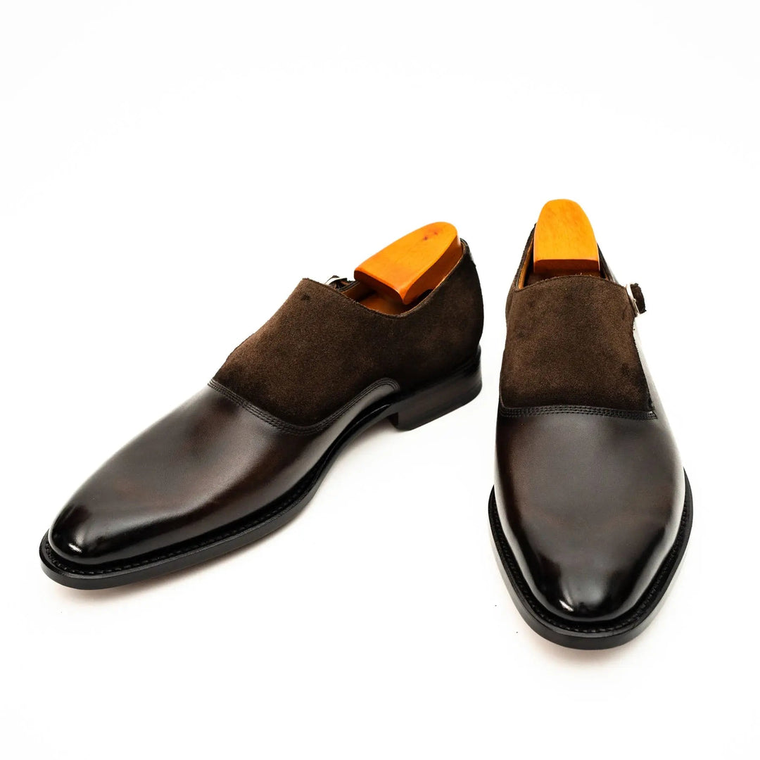 Dark Brown Plain-Toe Cow Leather Monk Shoes