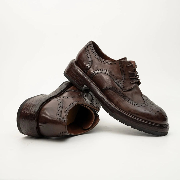 Brown Wingtip Cow Leather Derby Shoes