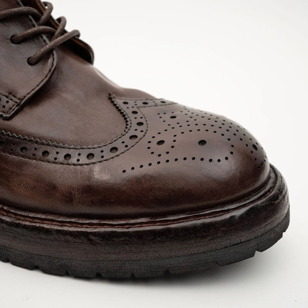Brown Wingtip Cow Leather Derby Shoes