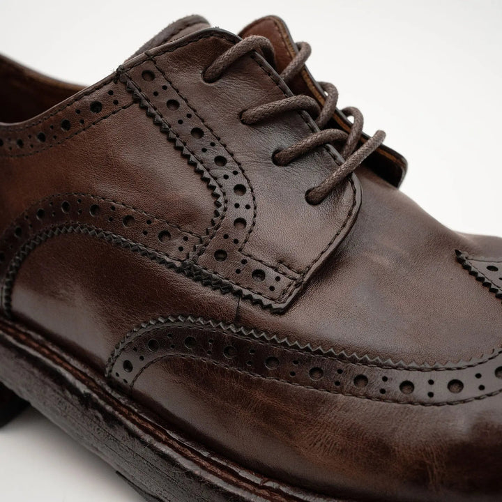 Brown Wingtip Cow Leather Derby Shoes