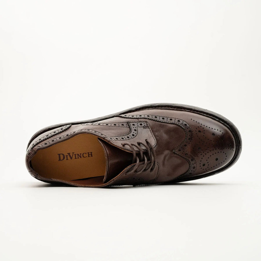 Brown Wingtip Cow Leather Derby Shoes