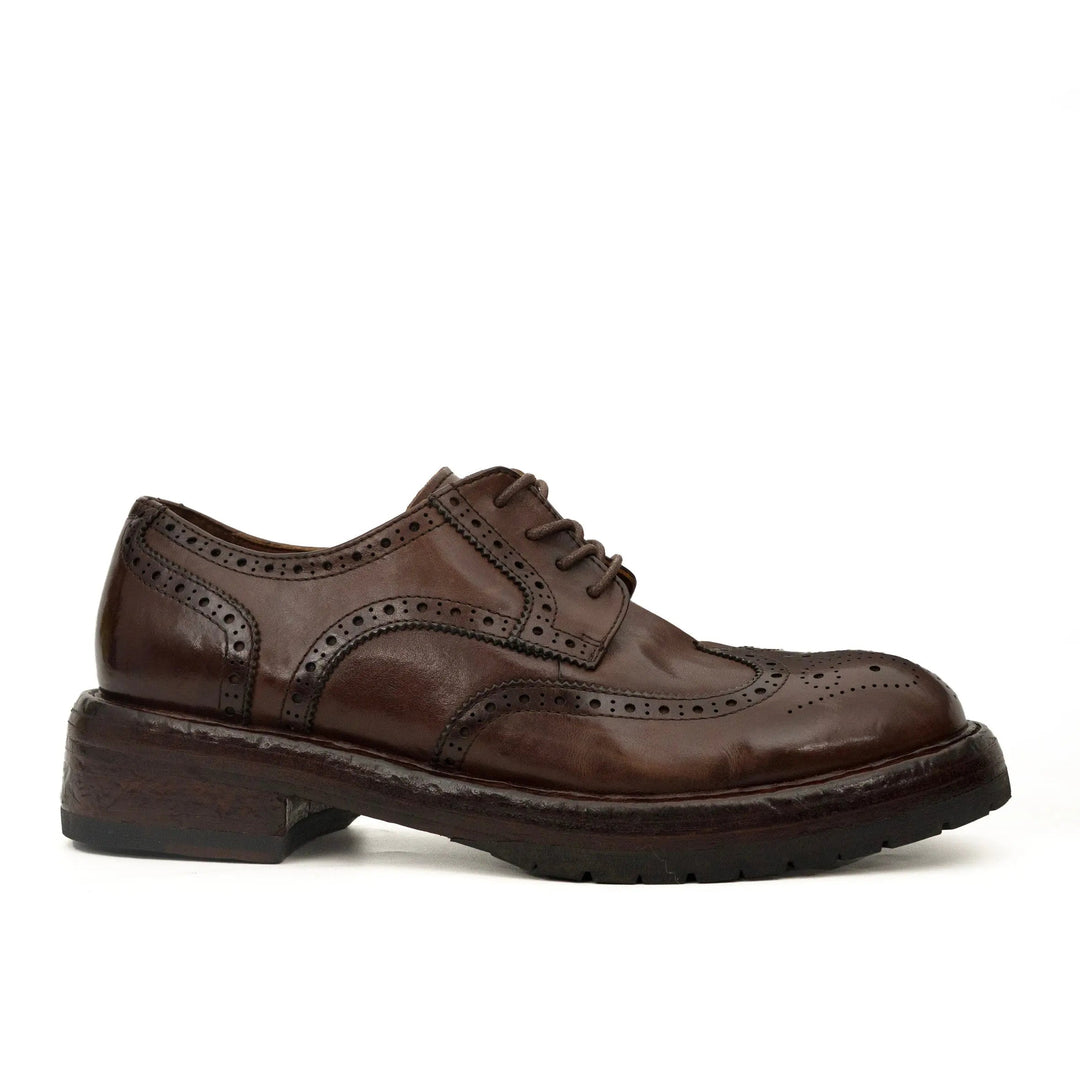 Brown Wingtip Cow Leather Derby Shoes