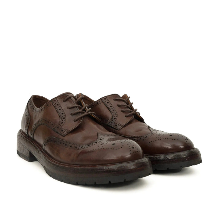Brown Wingtip Cow Leather Derby Shoes