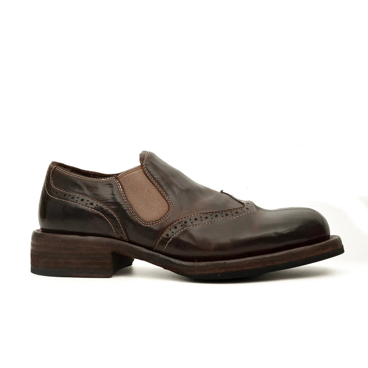 Dark Brown Plain-Toe Horse Butt Leather Loafers