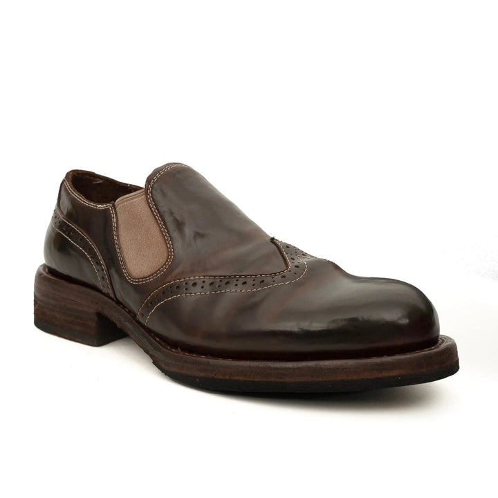 Dark Brown Plain-Toe Horse Butt Leather Loafers