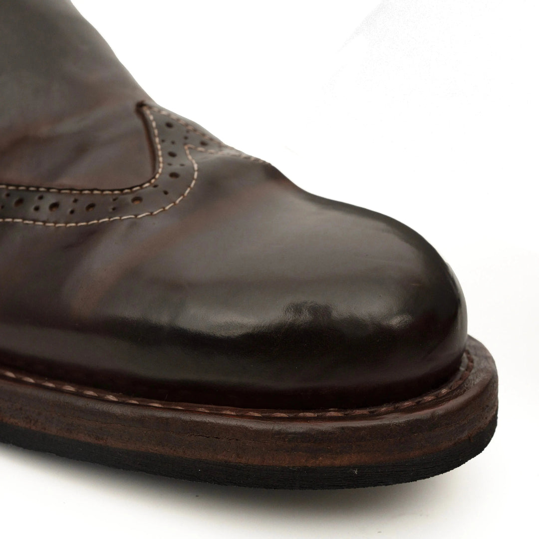 Dark Brown Plain-Toe Horse Butt Leather Loafers