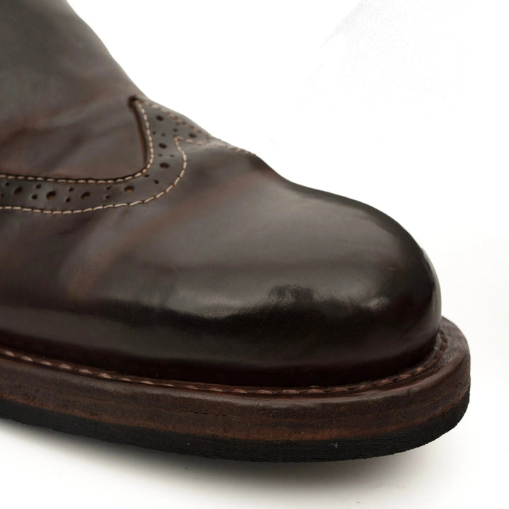Dark Brown Plain-Toe Horse Butt Leather Loafers