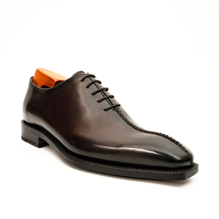 Dark Brown Plain-Toe Cow Leather Oxford Shoes