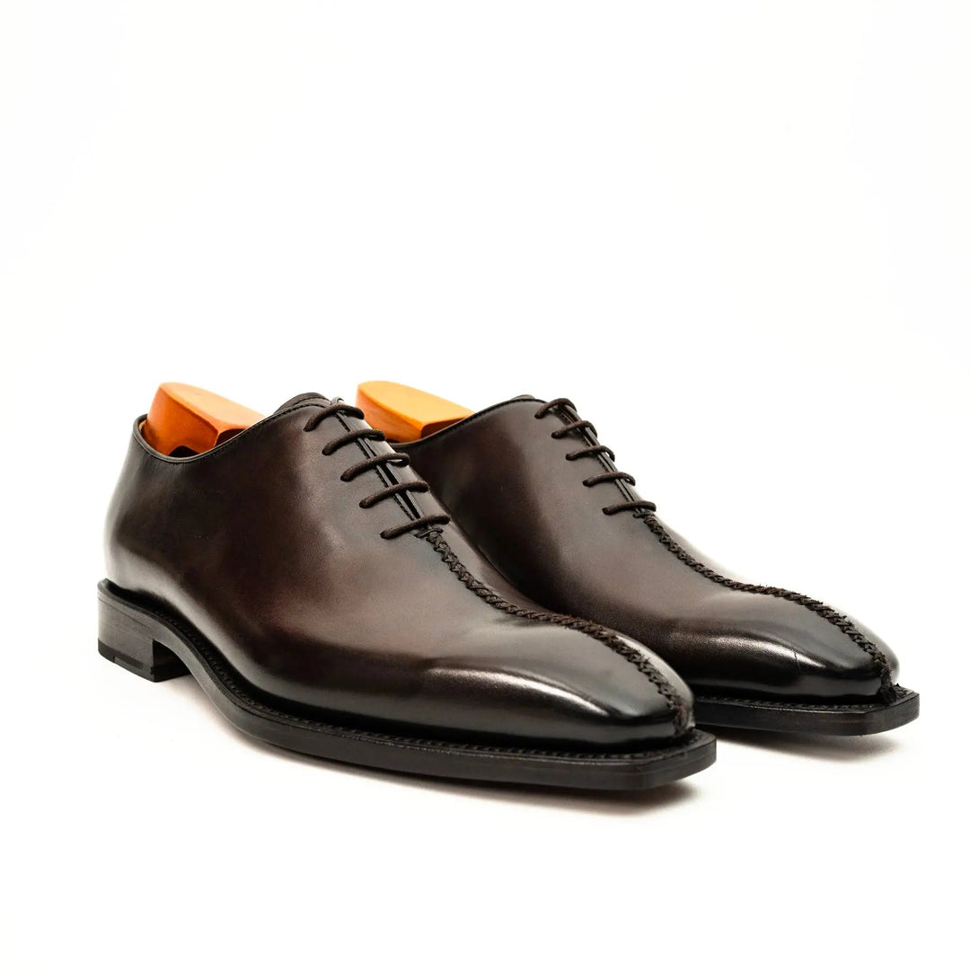 Dark Brown Plain-Toe Cow Leather Oxford Shoes