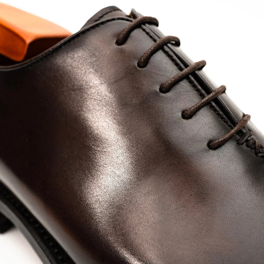 Dark Brown Plain-Toe Cow Leather Oxford Shoes