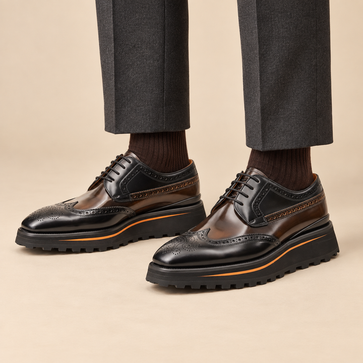 Dark Brown Wingtip Calf Leather Derby Shoes