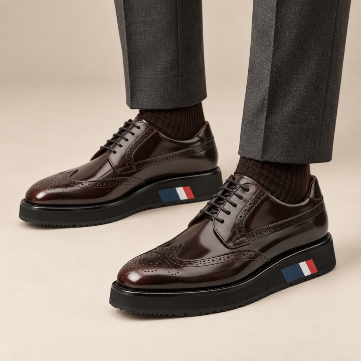 Dark Brown Wingtip Calf Leather Derby Shoes