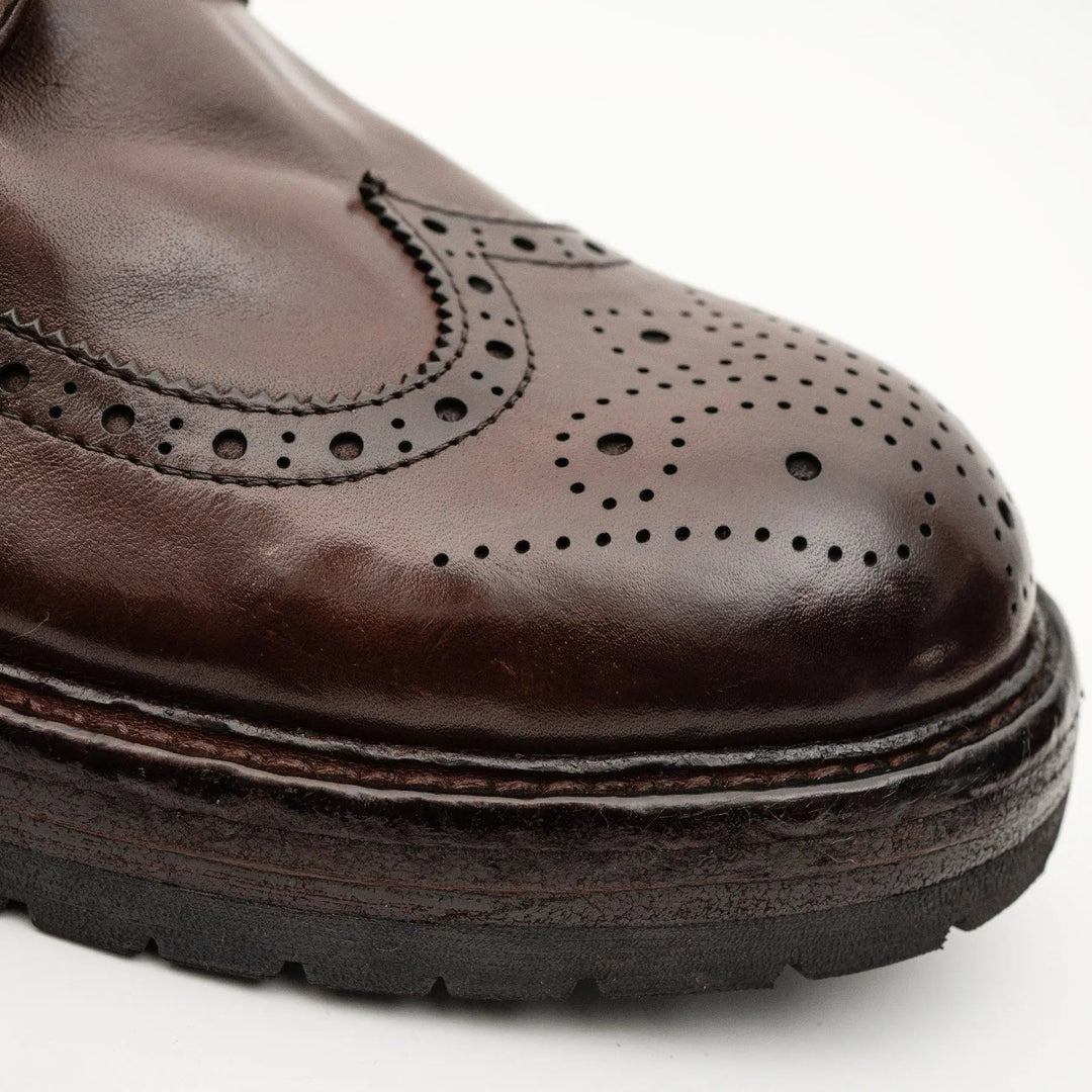 Brown Wingtip Cow Leather Ankle Boots