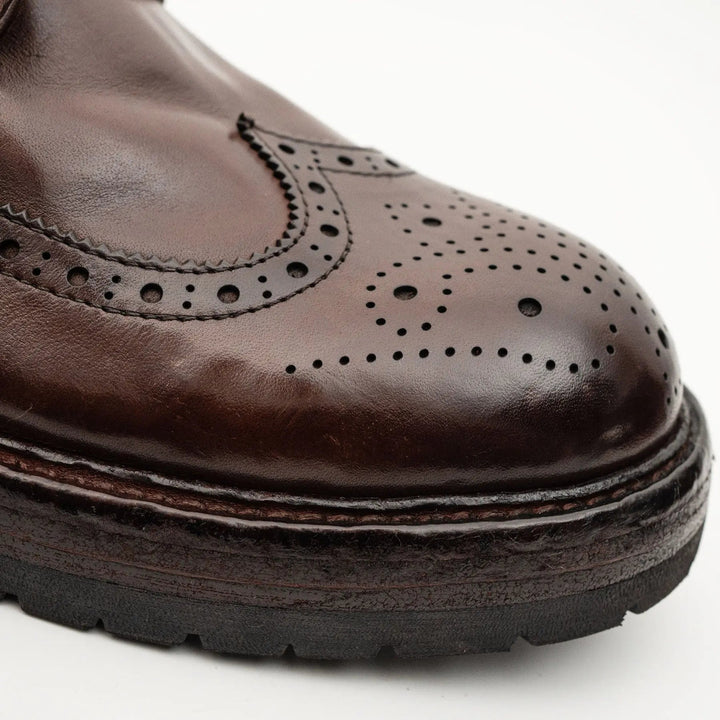 Brown Wingtip Cow Leather Ankle Boots
