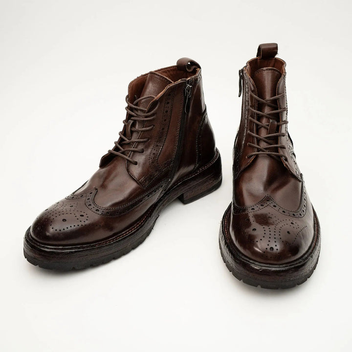 Brown Wingtip Cow Leather Ankle Boots