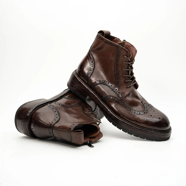 Brown Wingtip Cow Leather Ankle Boots