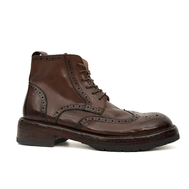Brown Wingtip Cow Leather Ankle Boots