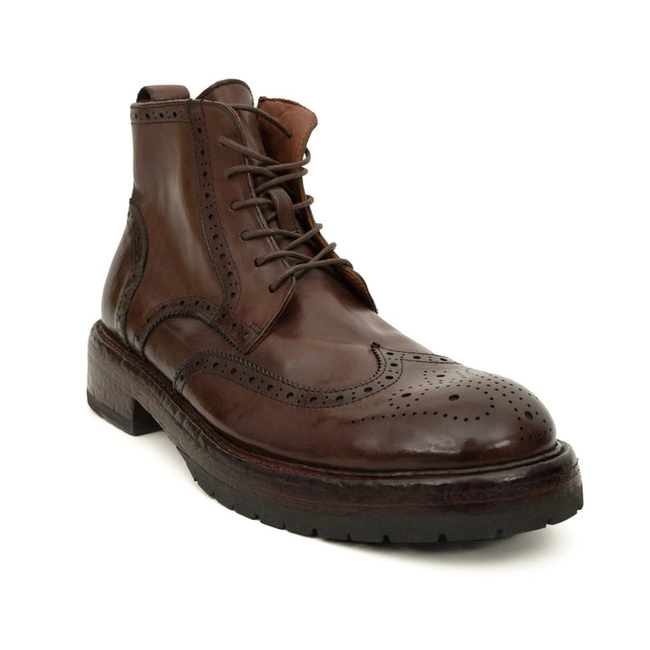 Brown Wingtip Cow Leather Ankle Boots