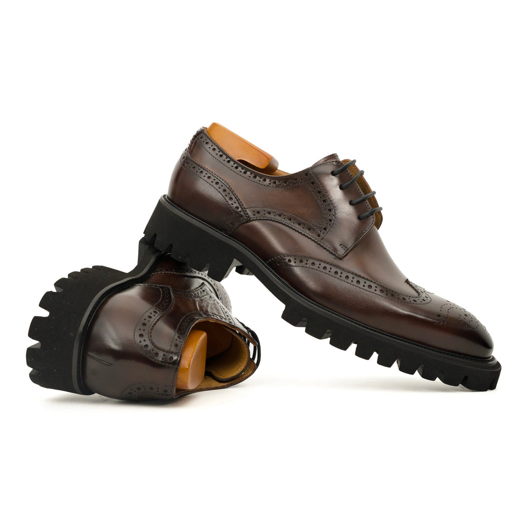 Dark Brown Wingtip Cow Leather Derby Shoes