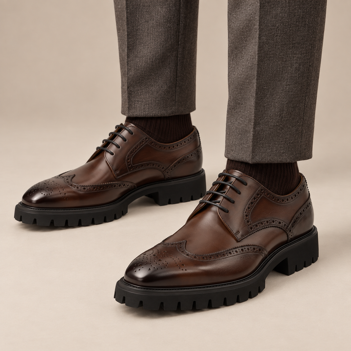 Dark Brown Wingtip Cow Leather Derby Shoes