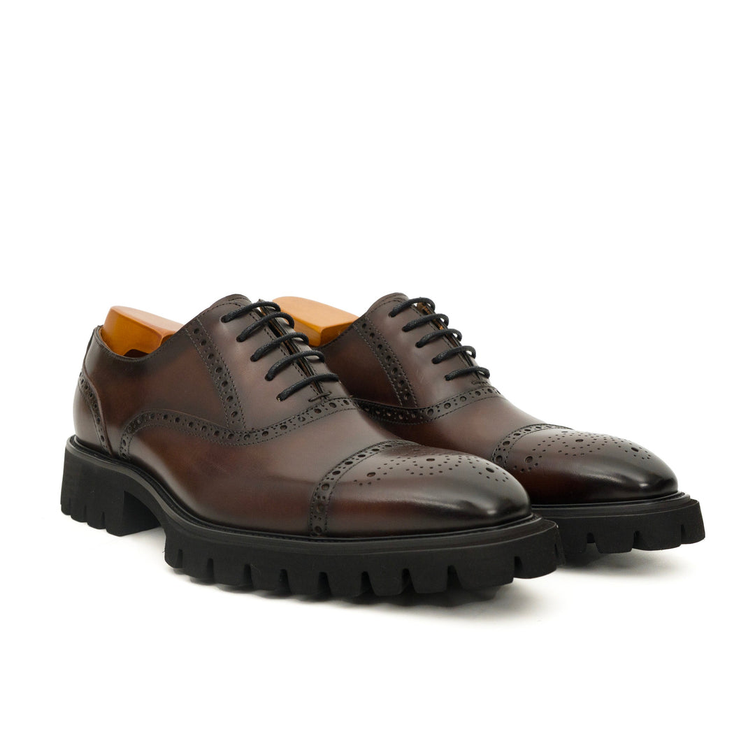 Dark Brown Wingtip Cow Leather Oxford Shoes