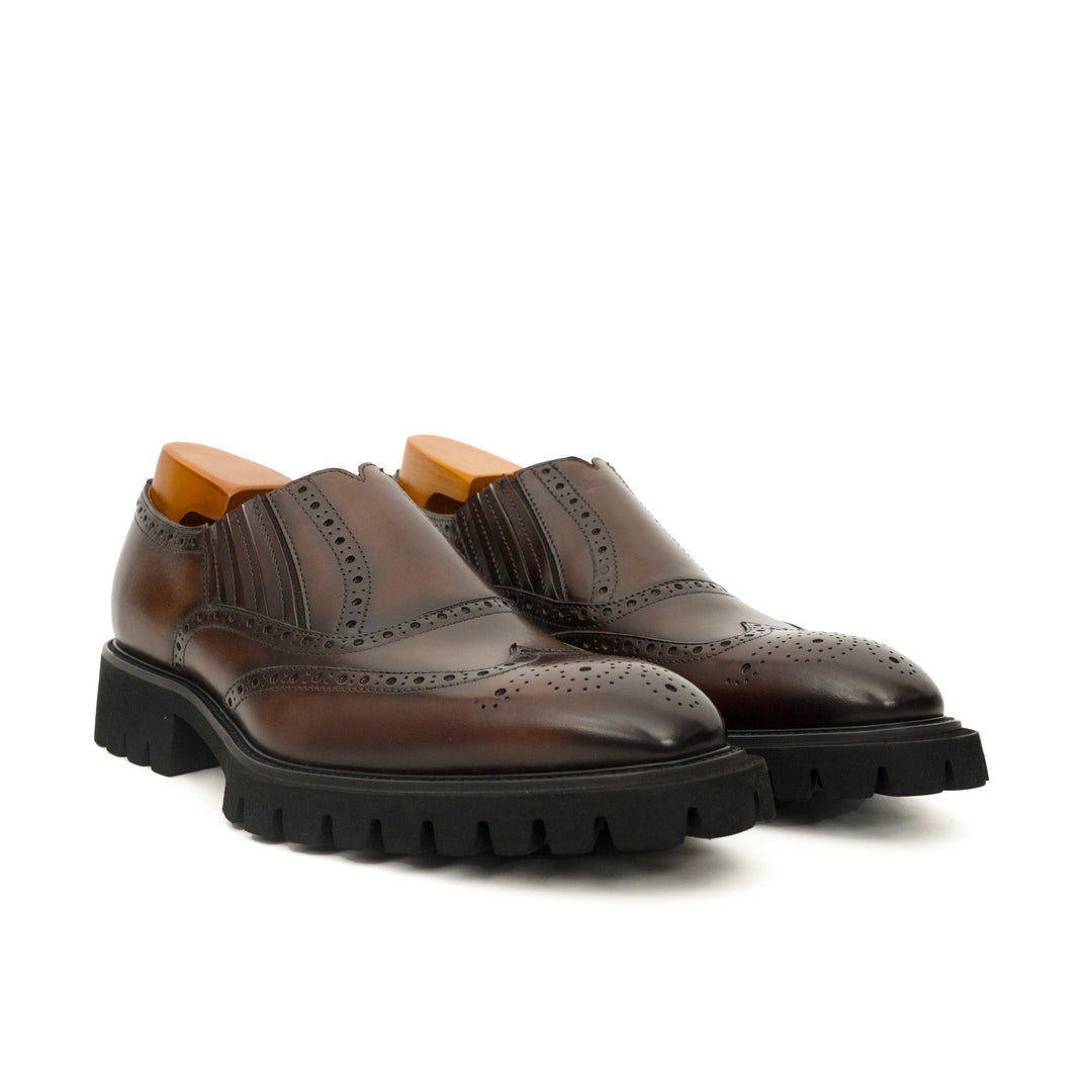 Dark Brown Wingtip Cow Leather Slip-On Shoes
