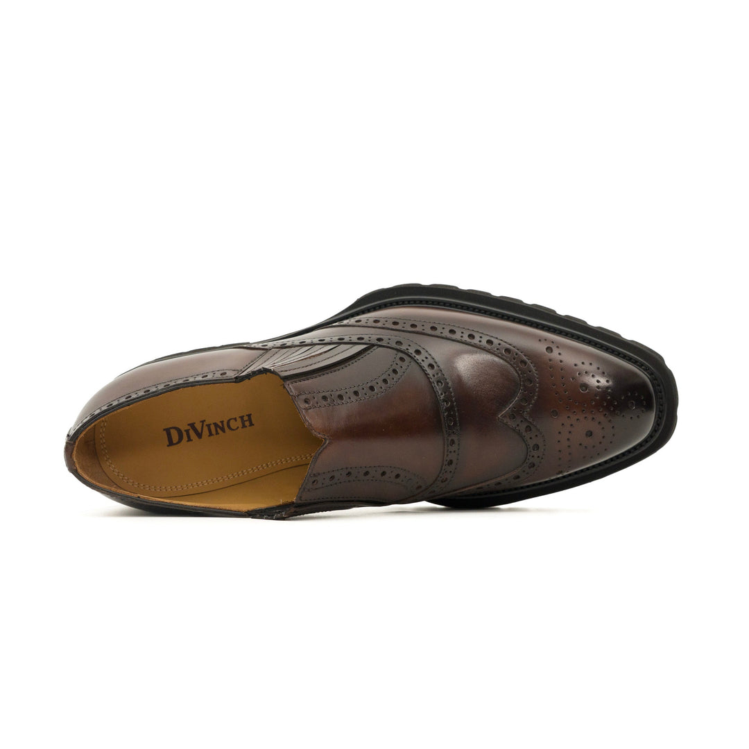Dark Brown Wingtip Cow Leather Slip-On Shoes