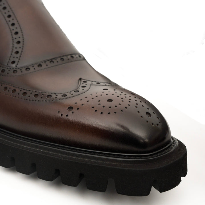 Dark Brown Wingtip Cow Leather Slip-On Shoes