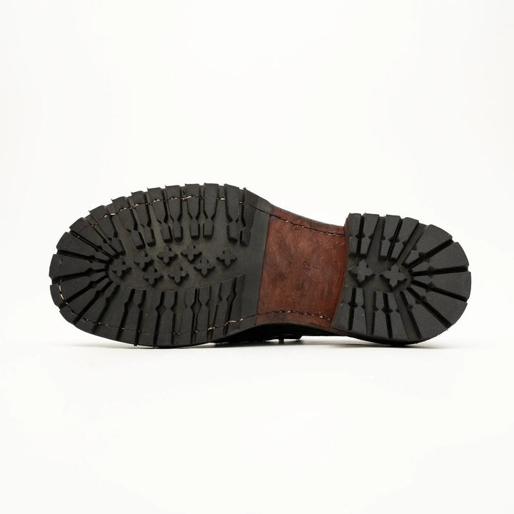 Dark Brown Plain-Toe Horse Butt Leather Derby Shoes