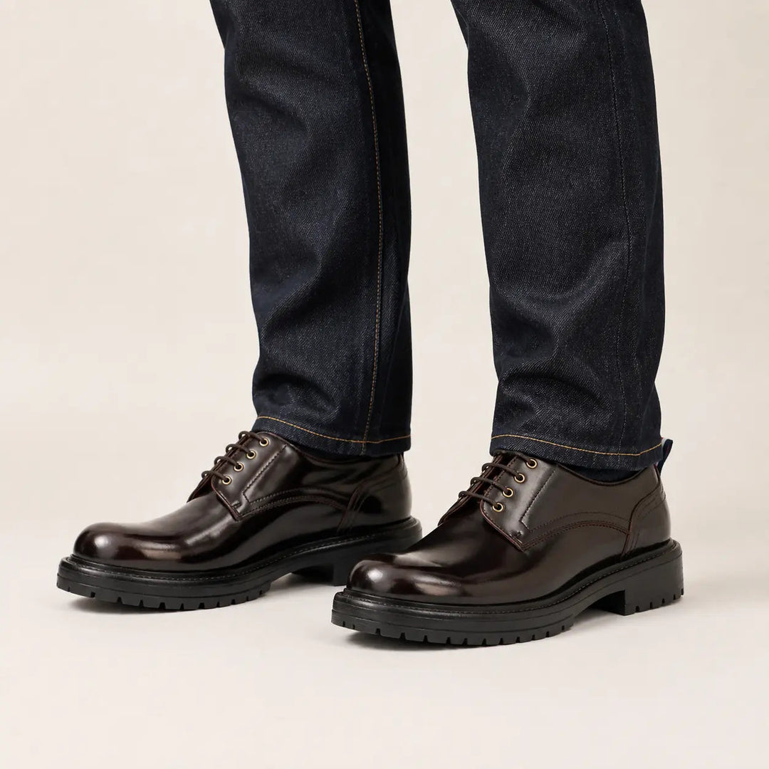 Handcrafted Big Toe Derby Shoes with Thick Sole  Wine red
