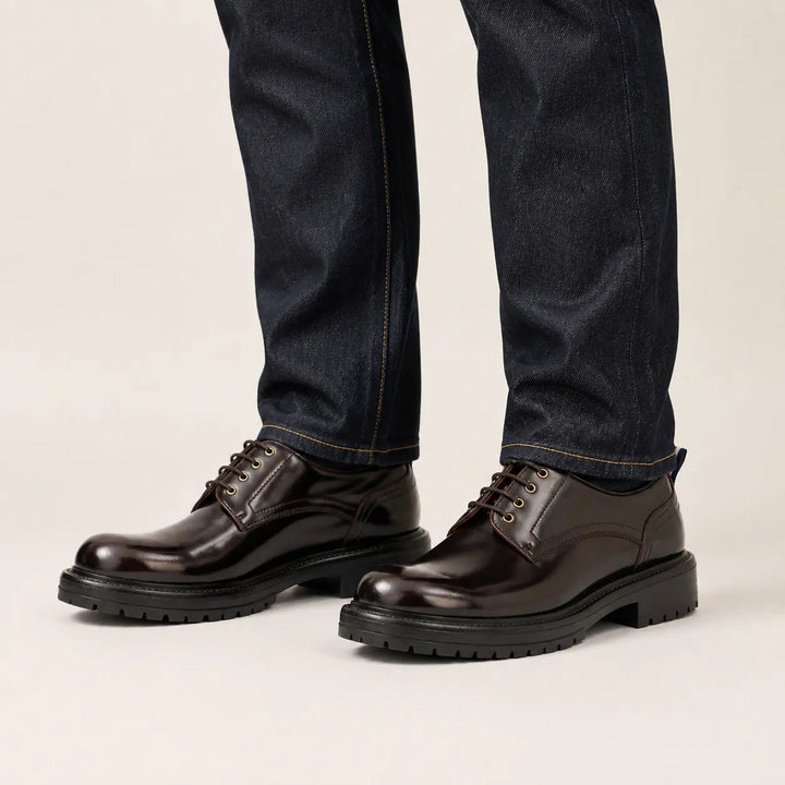Handcrafted Big Toe Derby Shoes with Thick Sole  Wine red